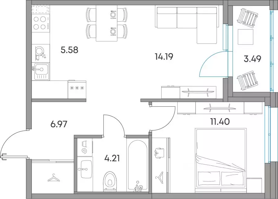 2-к кв. Карелия, Петрозаводск Александровский Завод тер.,  (45.84 м) - Фото 2