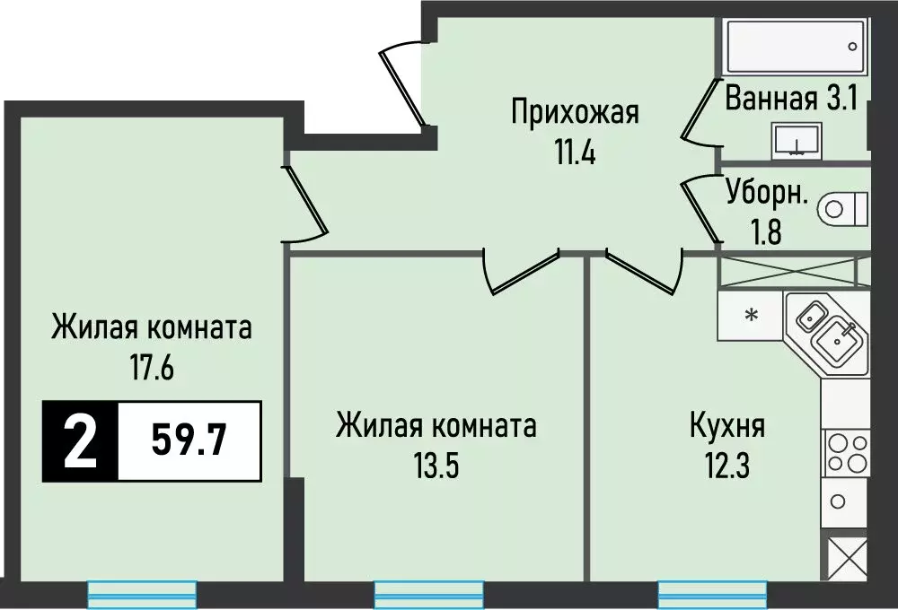 2-комнатная квартира: посёлок Иноземцево, улица Рядового Панченко, ... - Фото 0