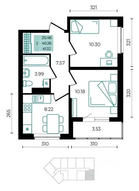 2-к кв. Адыгея, Майкопский район, пос. Тульский ул. Заречная (41.32 м) - Фото 0