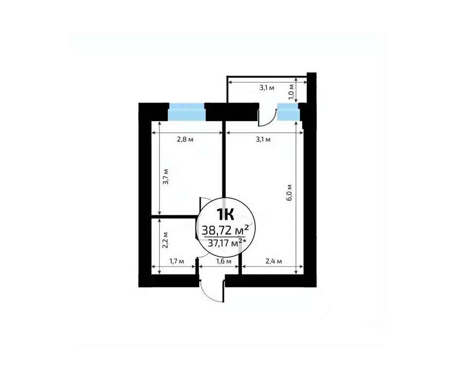 1-к кв. Самарская область, Самара пос. Мехзавод, 1-й кв-л, 50 (38.72 ... - Фото 2