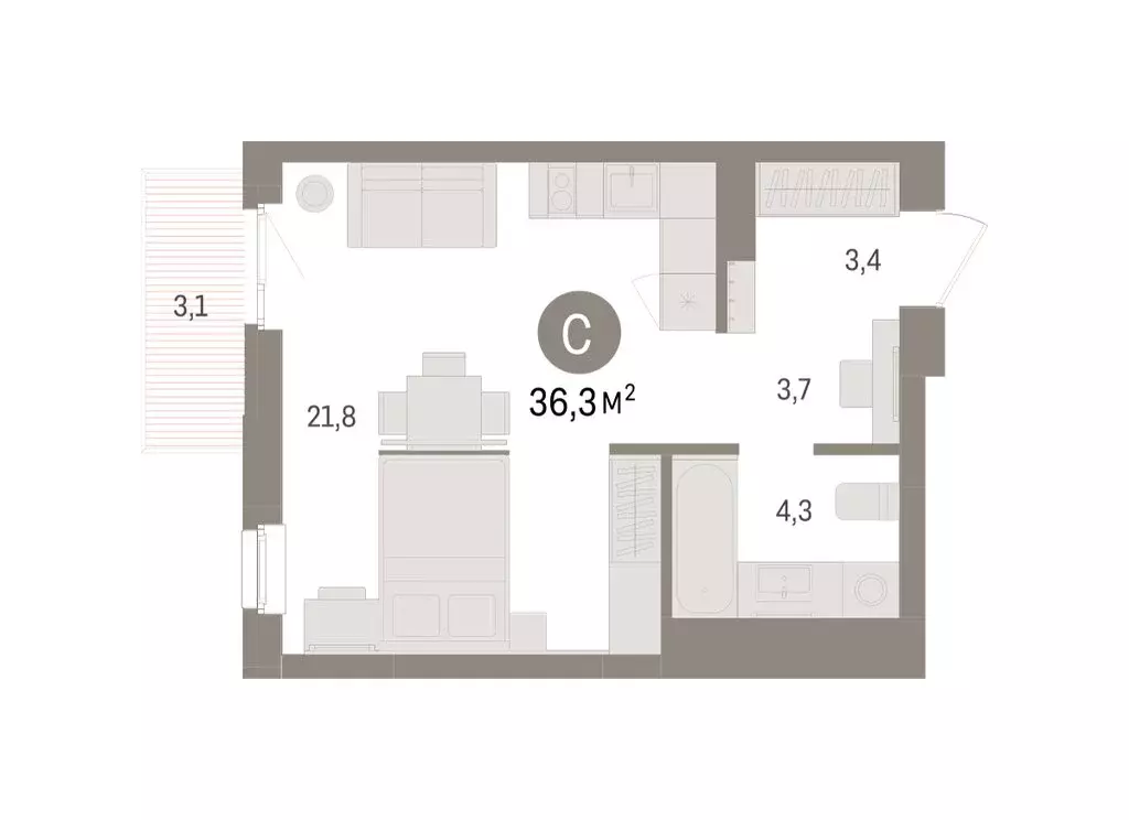 Квартира-студия: Челябинская область, Сосновский муниципальный округ, ... - Фото 2
