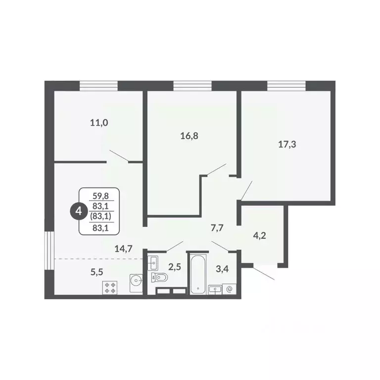4-к кв. Кировская область, Киров Московская ул., 209 (83.1 м) - Фото 0