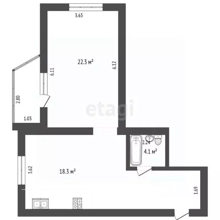 1-к кв. Тамбовская область, Тамбов Северо-Западная ул., 6 (51.6 м) - Фото 1