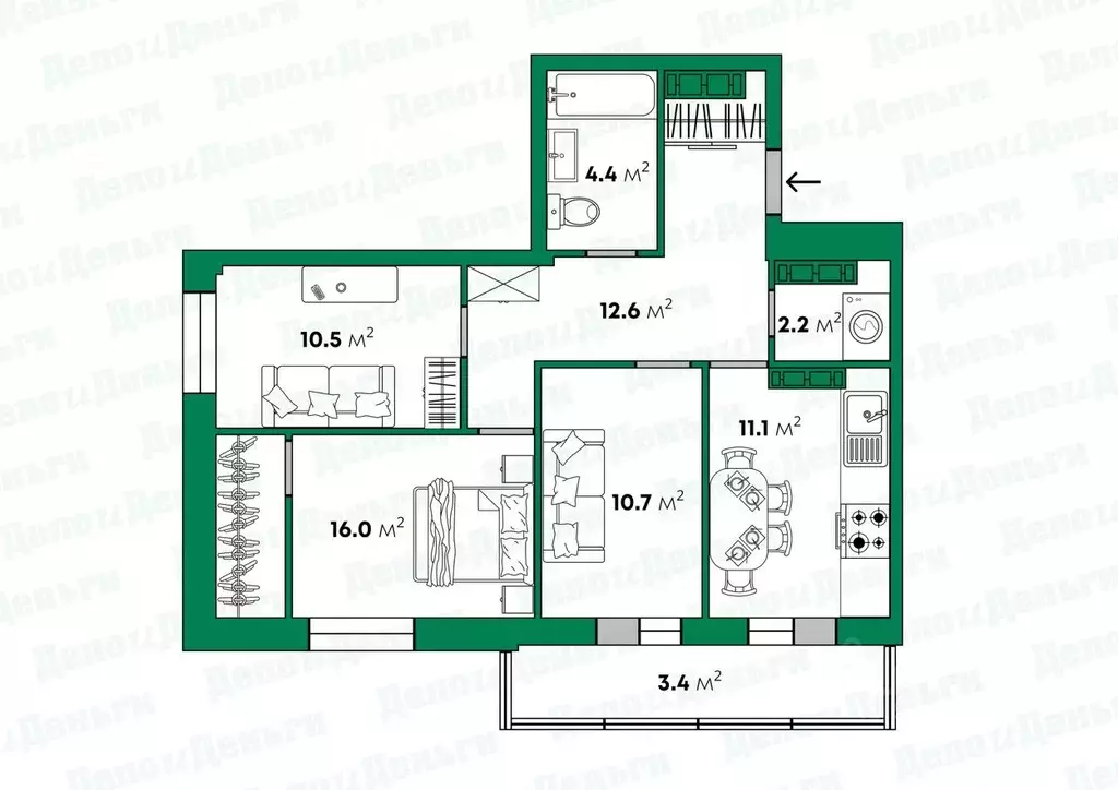 3-к кв. Кировская область, Киров ул. Ивана Попова, 87 (74.3 м) - Фото 1