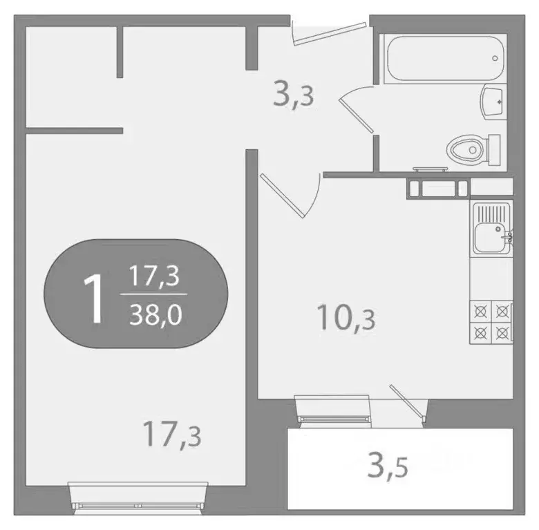 1-к кв. Томская область, Томск ул. Пришвина, 43 (38.04 м) - Фото 1