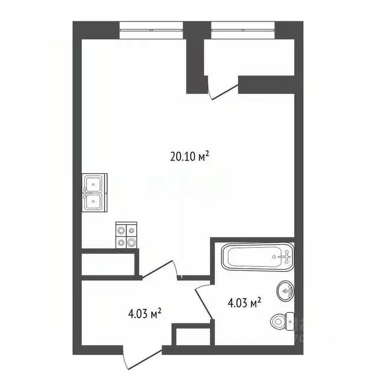 Студия Санкт-Петербург ул. Типанова, 22 (29.3 м) - Фото 1