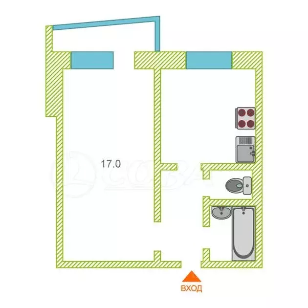 1-к кв. Тюменская область, Тюмень Новосибирская ул., 119 (33.2 м) - Фото 1