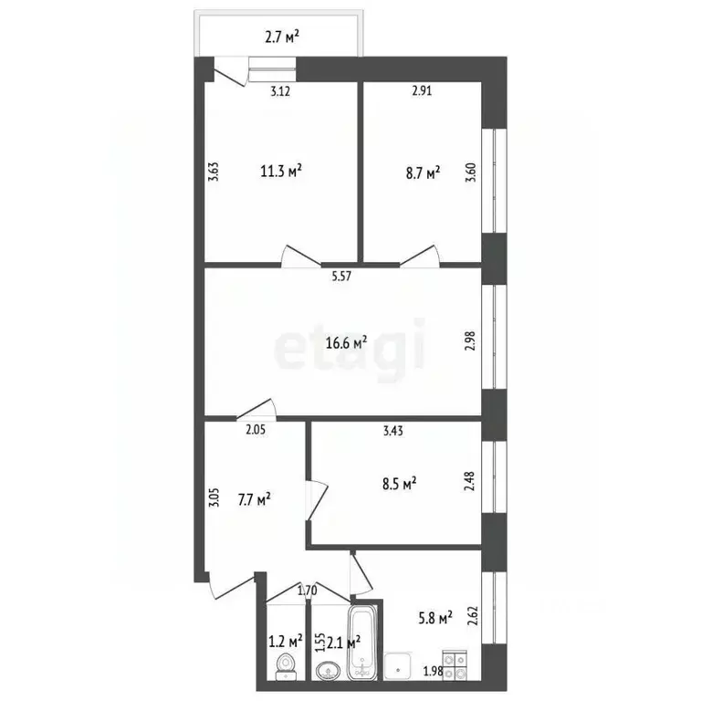 3-к кв. Самарская область, Самара ул. Советской Армии, 168 (62.7 м) - Фото 2