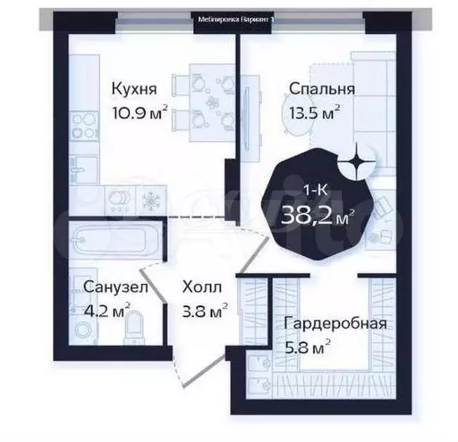 1-к. квартира, 38,2 м, 12/16 эт. - Фото 0