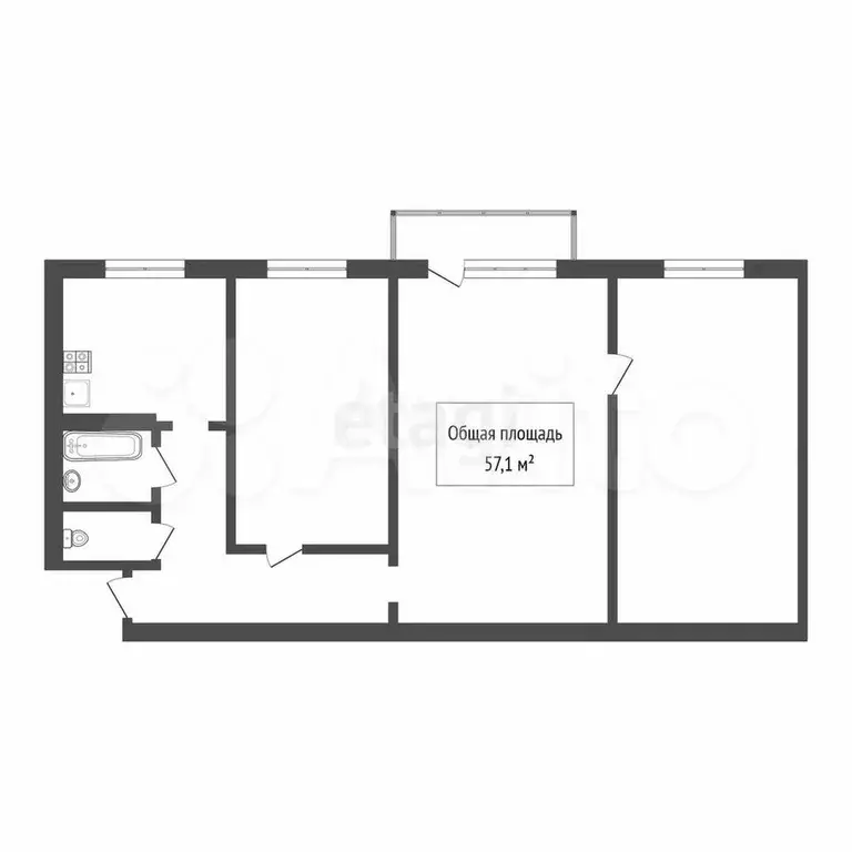 3-к. квартира, 57,1 м, 2/5 эт. - Фото 0