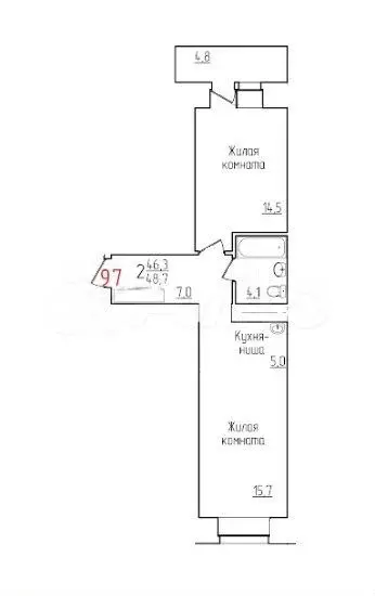 2-к. квартира, 48,7 м, 1/12 эт. - Фото 0