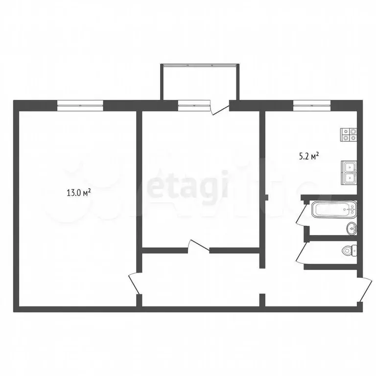 2-к. квартира, 41,4 м, 1/3 эт. - Фото 0