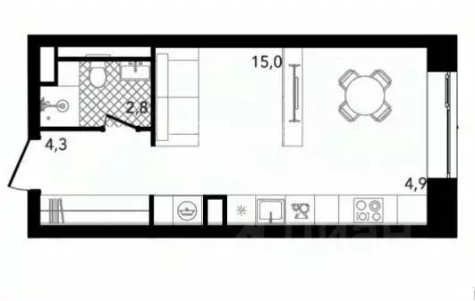 Студия Москва  (27.0 м) - Фото 1