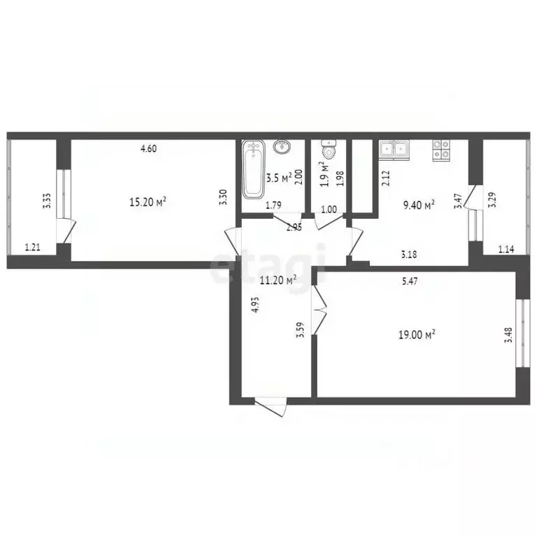 2-к кв. Московская область, Подольск проезд Электромонтажный, 11 (60.4 ... - Фото 2