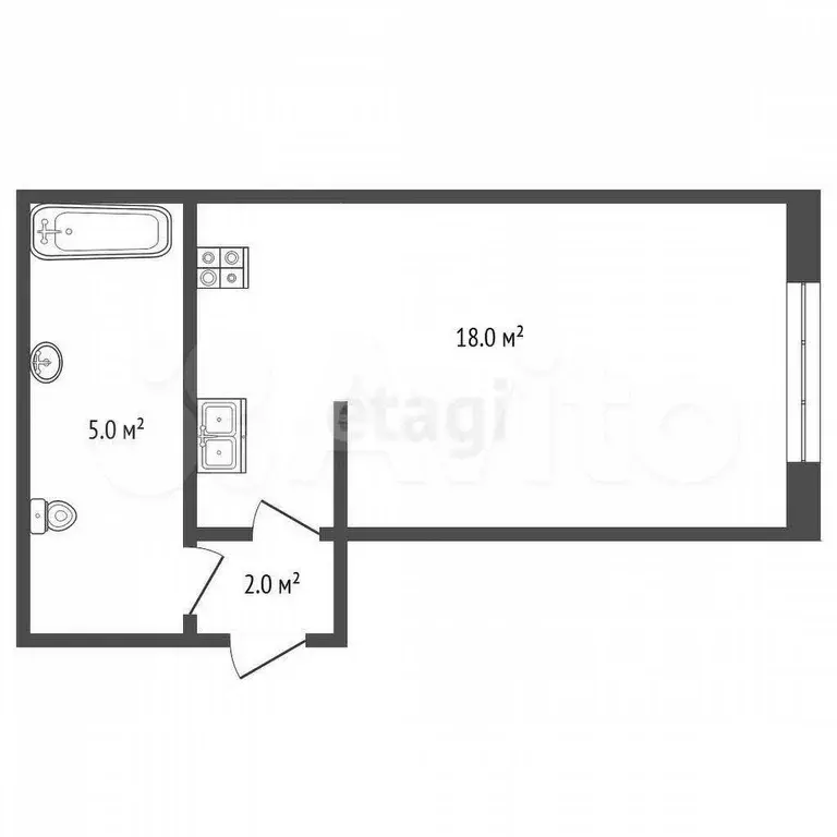 Квартира-студия, 27 м, 3/9 эт. - Фото 1