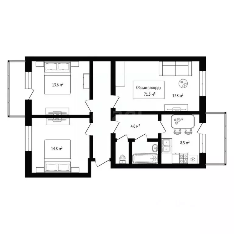 3-к кв. Новосибирская область, Новосибирск ул. Петухова, 6/4 (71.5 м) - Фото 1