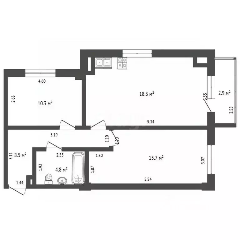 2-к кв. Крым, Евпатория просп. Ленина, 68к42 (58.3 м) - Фото 2