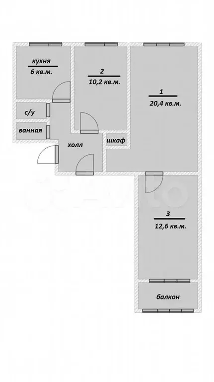3-к. квартира, 60,2 м, 10/12 эт. - Фото 0