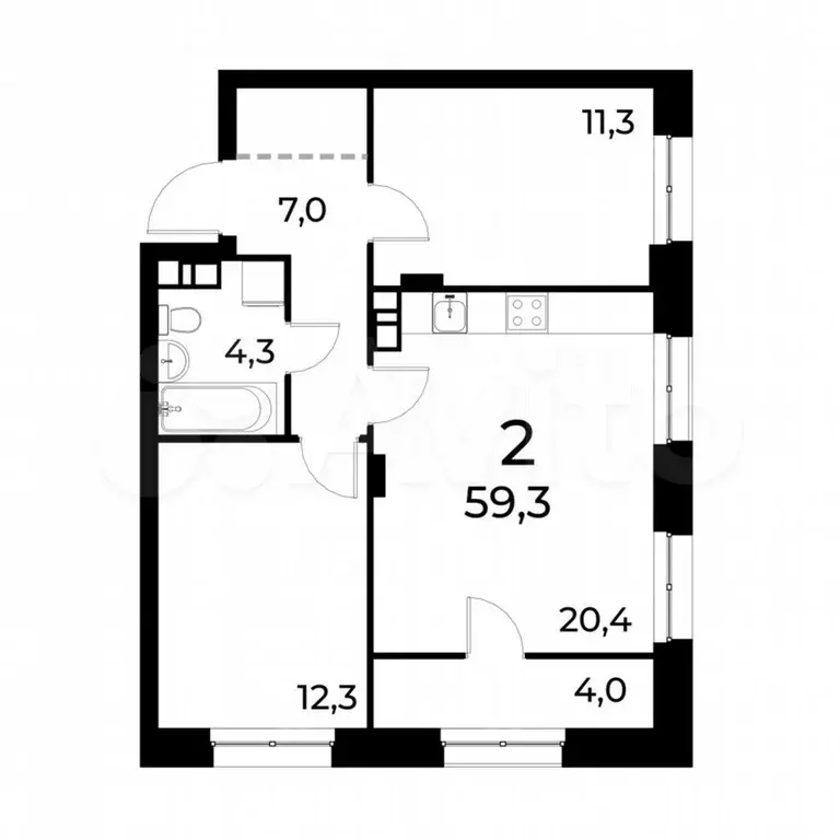 2-к. квартира, 51 м, 9/20 эт. - Фото 0