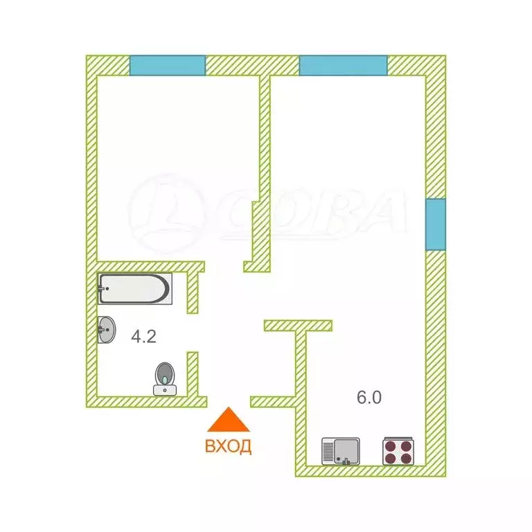 1-комнатная квартира: Тюмень, Новгородская улица, 20 (38.5 м) - Фото 1
