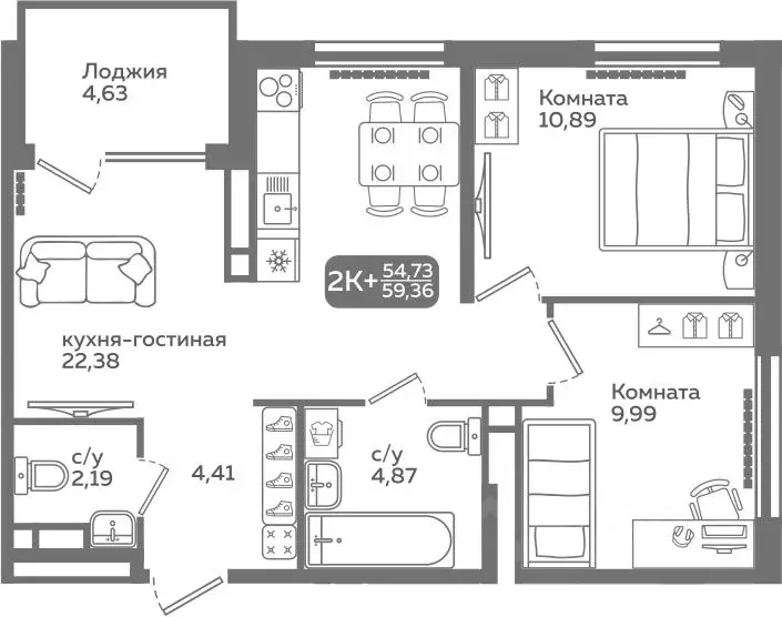 2-к кв. Тюменская область, Тюмень ул. Заполярная, 9/2 (54.73 м) - Фото 0