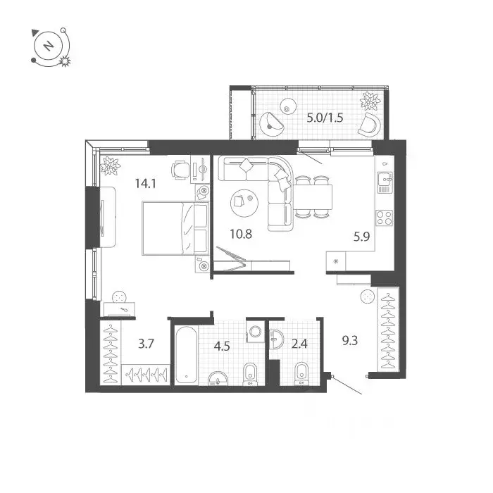 2-к кв. Тюменская область, Тюмень Профсоюзная ул., 55 (52.2 м) - Фото 0