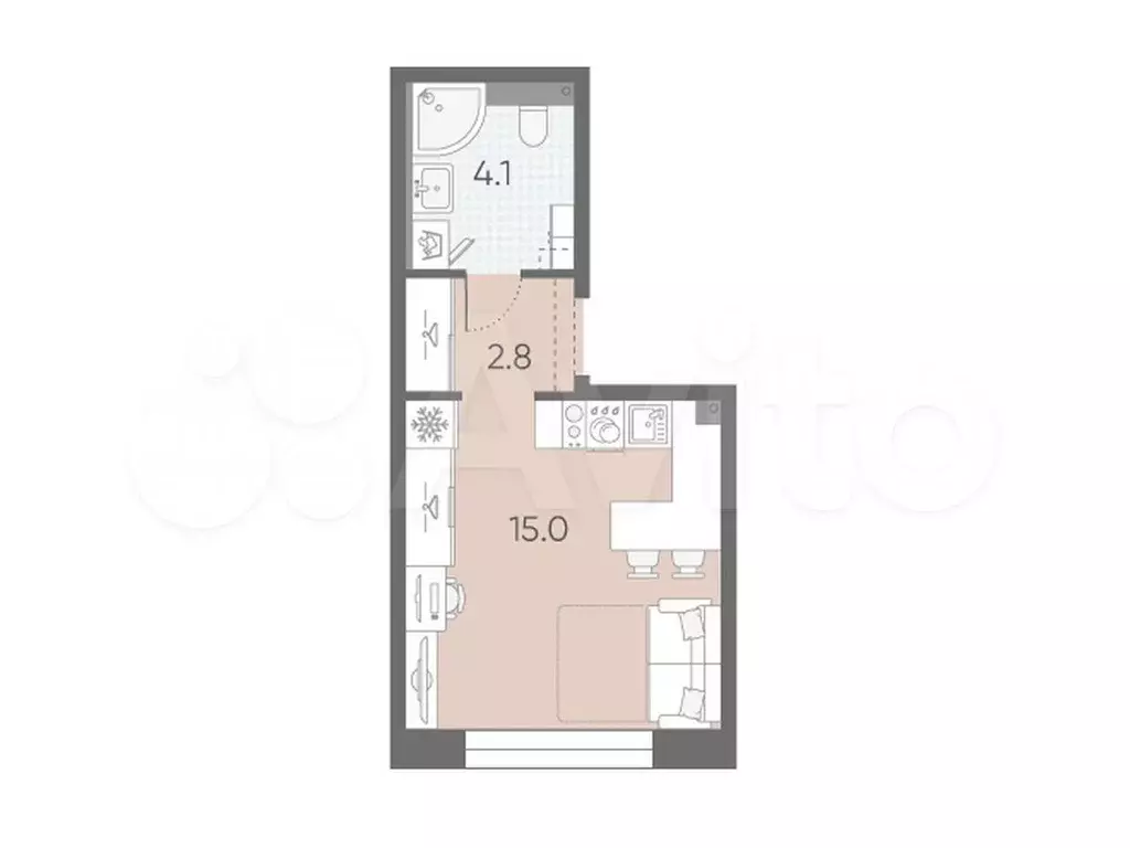 Квартира-студия, 21,9 м, 3/12 эт. - Фото 0