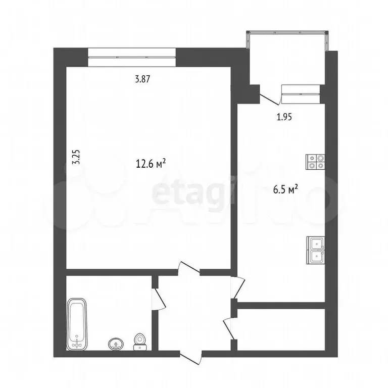 1-к. квартира, 26,9 м, 2/9 эт. - Фото 0