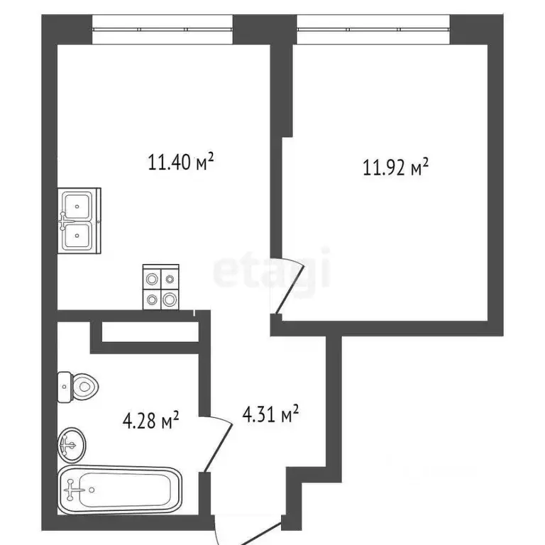 1-к кв. Тюменская область, Тюмень Подгорная ул., 73 (31.91 м) - Фото 1