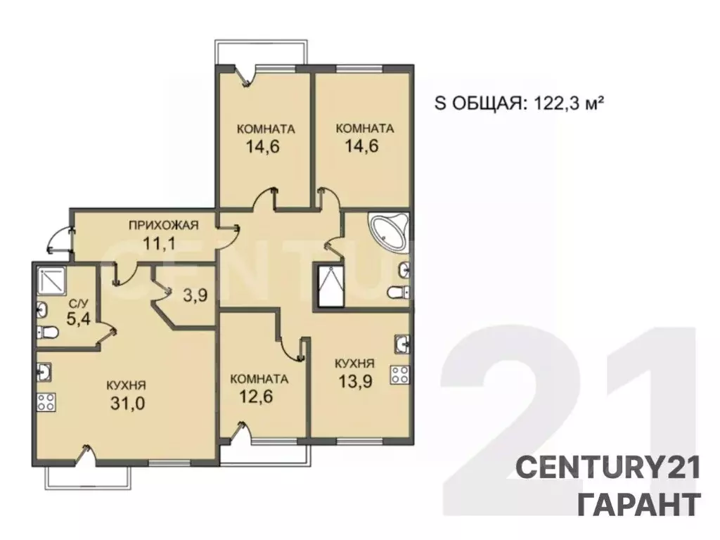 4-к кв. Санкт-Петербург ул. Типанова, 32к2 (122.3 м) - Фото 2