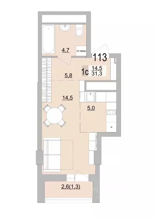 Студия Свердловская область, Екатеринбург ул. Черкасская, 5к3 (31.3 м) - Фото 1