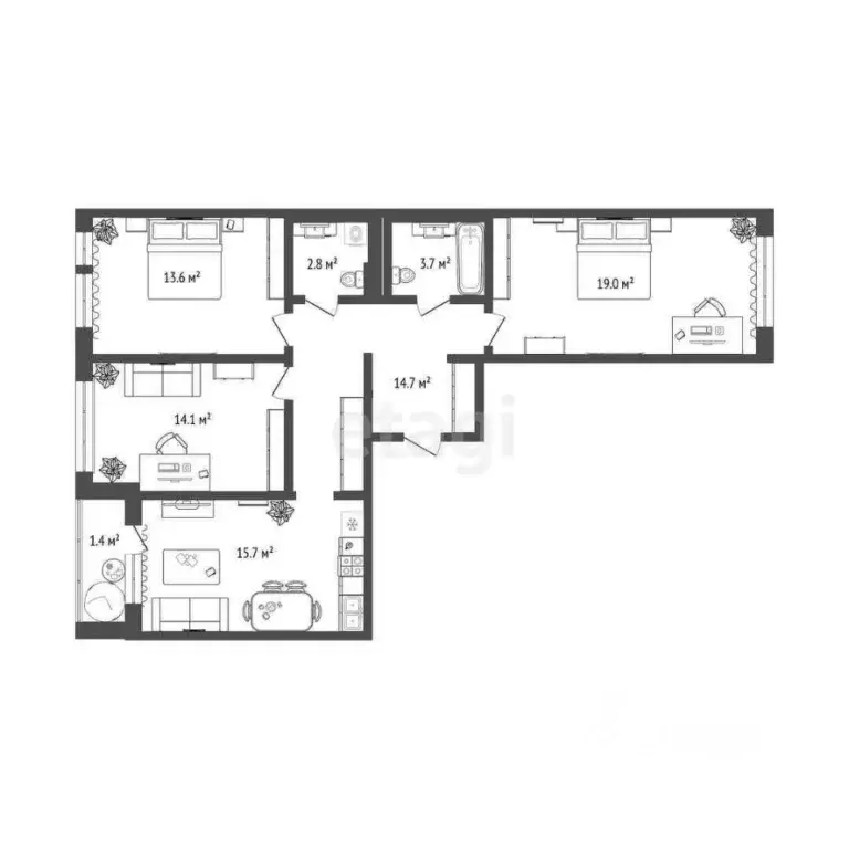 3-к кв. Тюменская область, Тюмень Полевая ул., 117к4 (85.0 м) - Фото 1