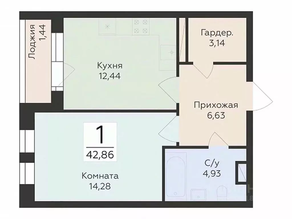 1-к кв. Воронежская область, Воронеж ул. Матросова (42.86 м) - Фото 0
