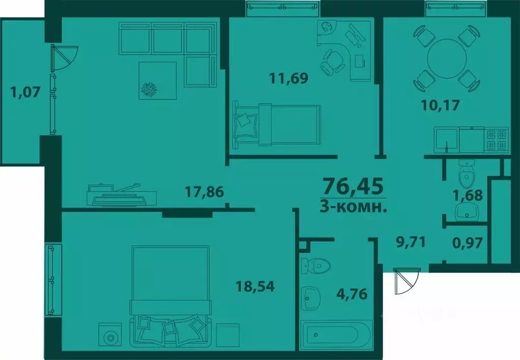 3-к кв. Ульяновская область, Ульяновск ул. Аблукова, 24 (76.45 м) - Фото 1