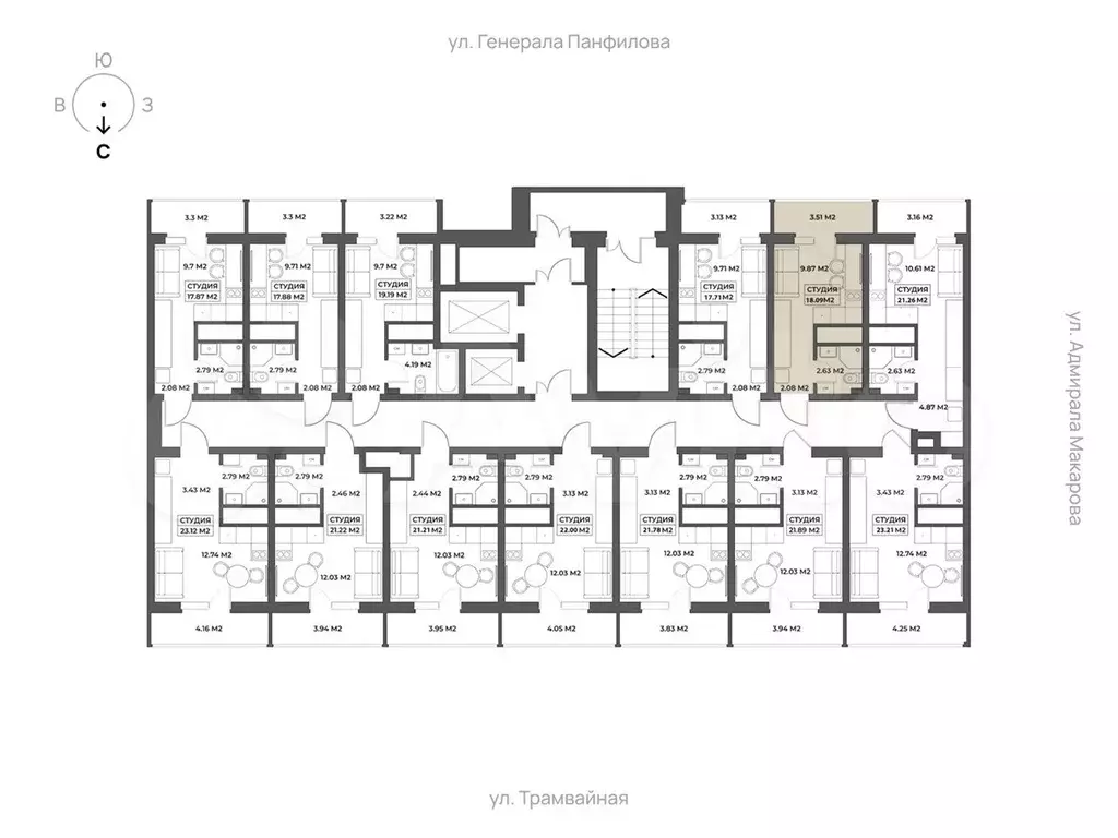 Апартаменты-студия, 18,1 м, 6/19 эт. - Фото 1