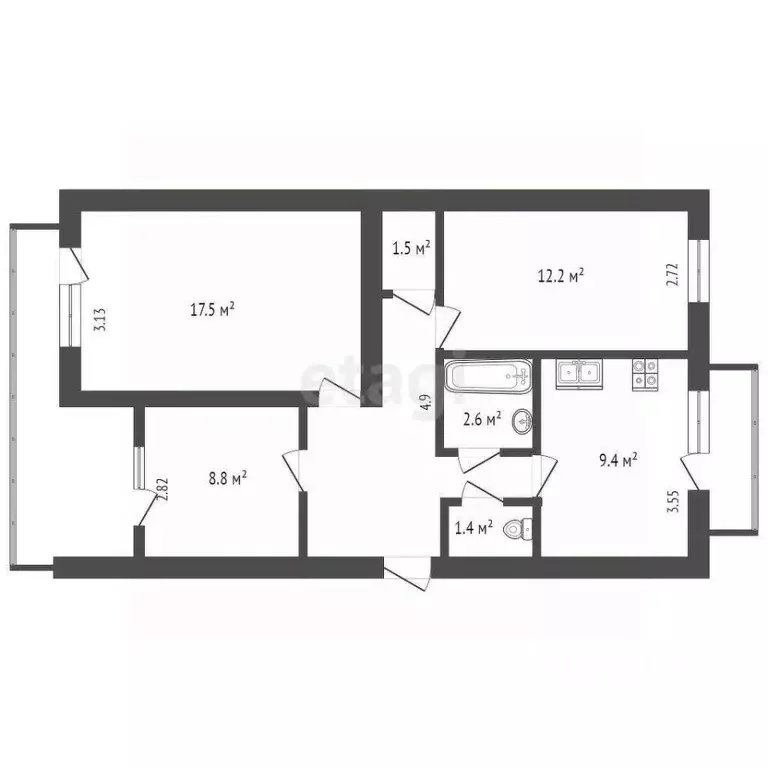 3-к кв. Крым, Бахчисарай ул. Фрунзе, 50Б (64.3 м) - Фото 2