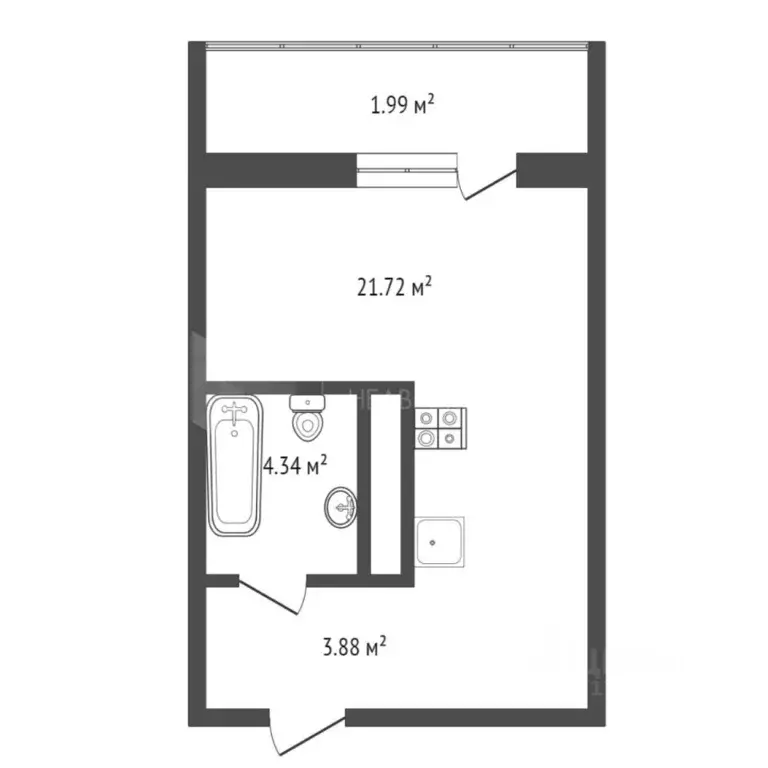 Студия Тюменская область, Тюмень Одесская ул., 7к1 (29.94 м) - Фото 1