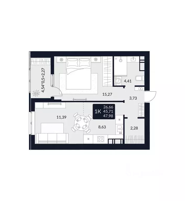 1-к кв. Адыгея, Майкоп Лесная ул. (47.98 м) - Фото 1