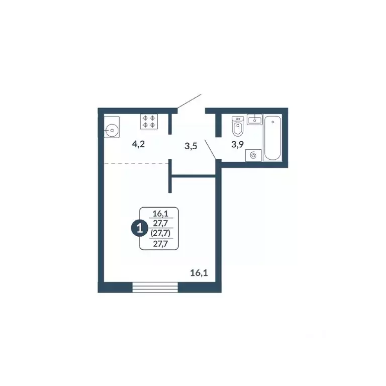 Студия Кировская область, Киров Скандинавия жилой комплекс (27.7 м) - Фото 1