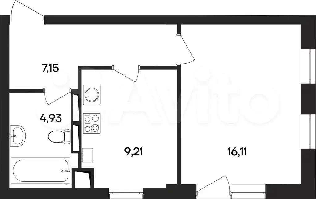 1-к. квартира, 37,4 м, 1/4 эт. - Фото 0