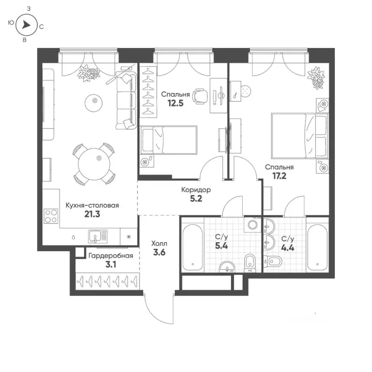 2-к кв. Москва Октябрьская ул., 103 (72.7 м) - Фото 2