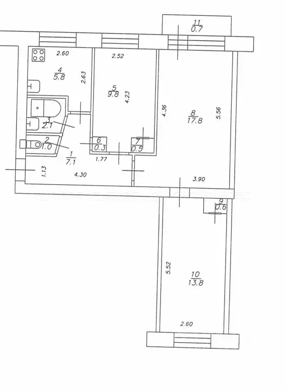 3-к кв. Татарстан, Казань Калуга жилмассив, ул. Центральная, 35 (61.0 ... - Фото 2