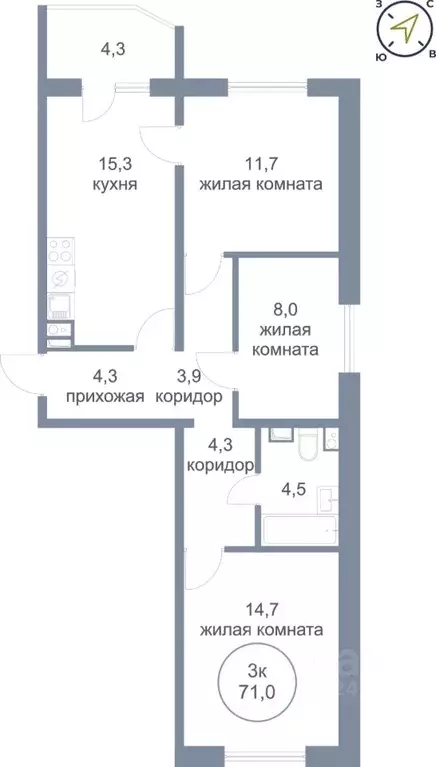 3-к кв. Ханты-Мансийский АО, Нефтеюганск 17-й мкр, 7/2 (71.0 м) - Фото 0