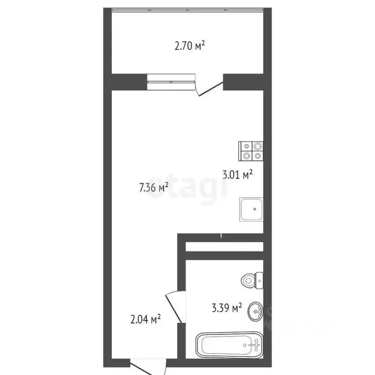 Студия Тюменская область, Тюмень ул. Новоселов, 115 (15.7 м) - Фото 1