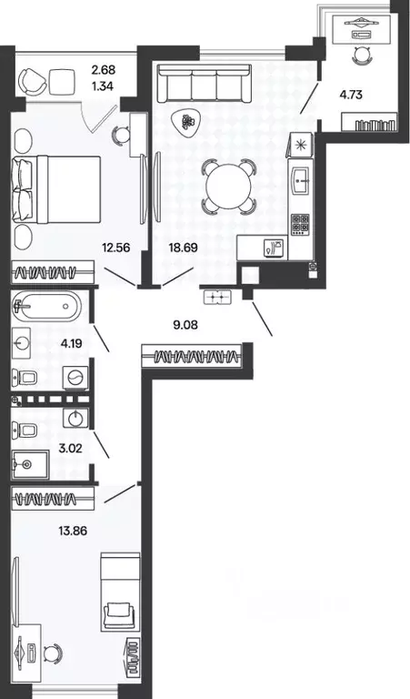 2-к кв. Калининградская область, Гурьевский муниципальный округ, пос. ... - Фото 1