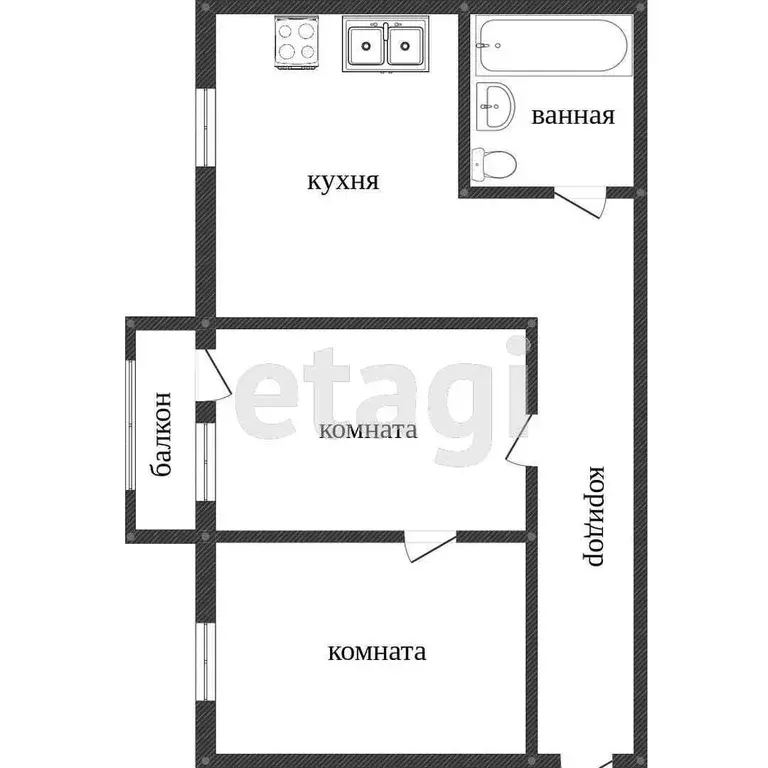 Квартира, 2 комнаты, 53.9 м - Фото 0
