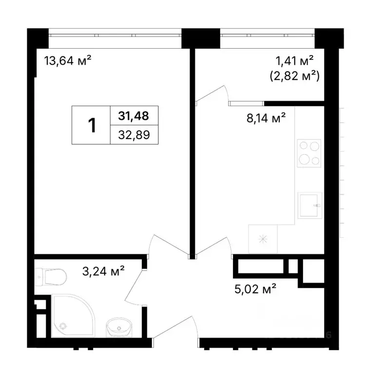 1-к кв. Крым, Щелкино Ленинский район, 2-й мкр,  (32.89 м) - Фото 1