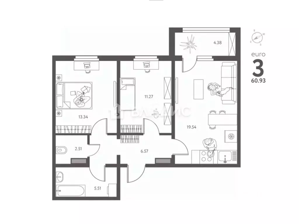 2-к кв. Липецкая область, Липецк ул. Перова, 2Д (60.93 м) - Фото 2