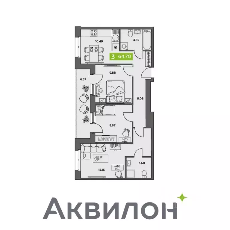 3-к кв. Архангельская область, Северодвинск  (64.7 м) - Фото 0