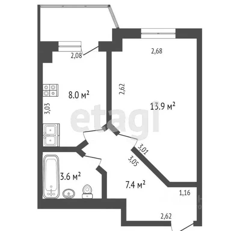 1-к кв. Ямало-Ненецкий АО, Пуровский район, Уренгой пгт, 5-й мкр 22 ... - Фото 2
